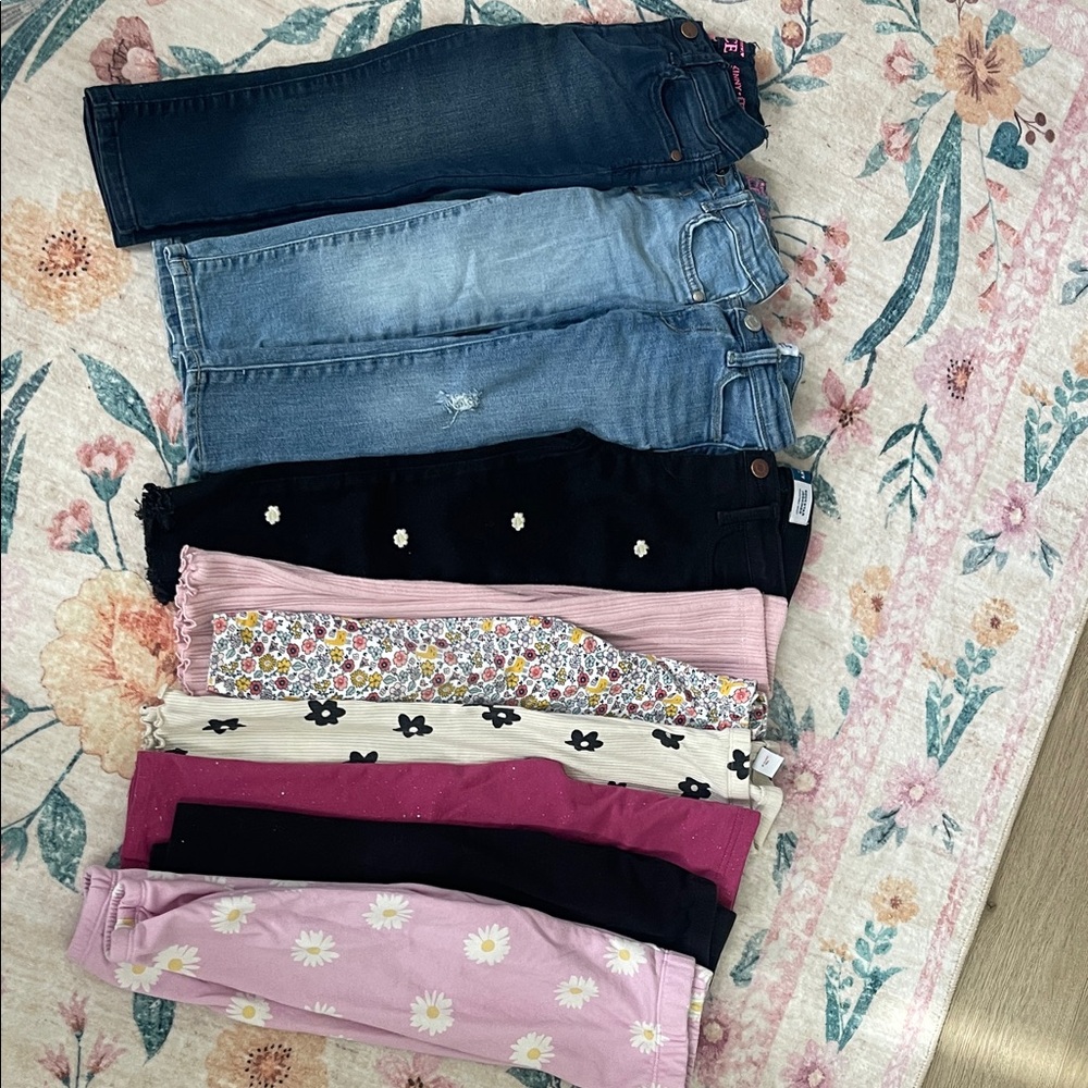 Girls Mixed Pants & Leggings Bundle with Floral and Daisy Prints